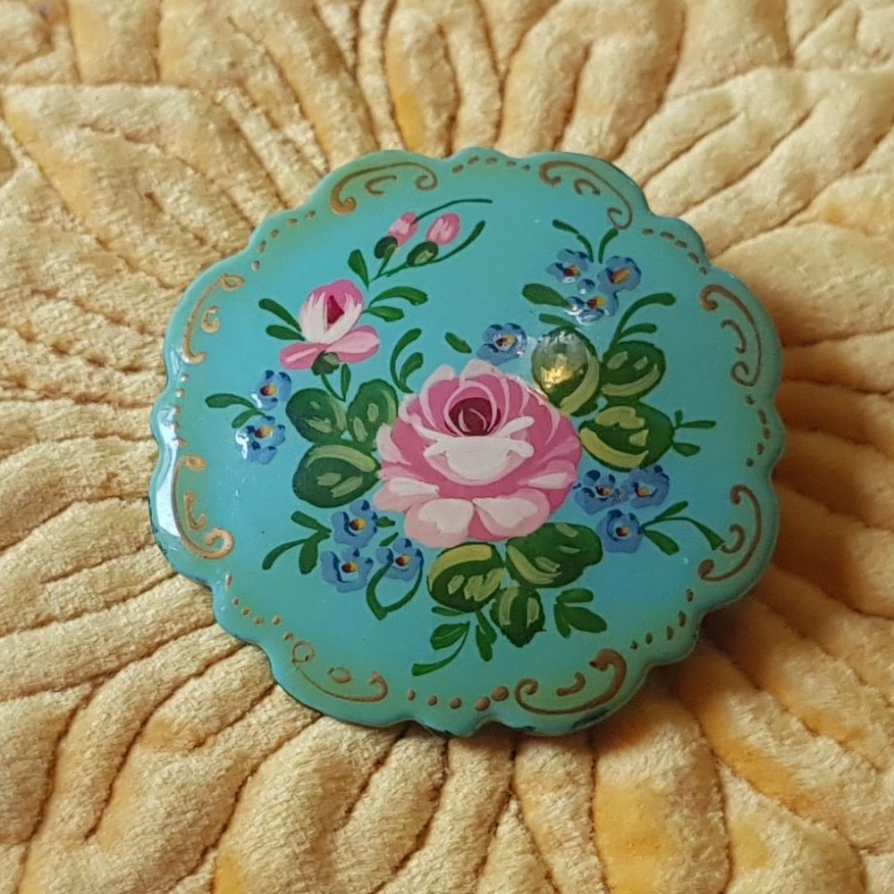 FREE Tole Painted wooden floral brooch